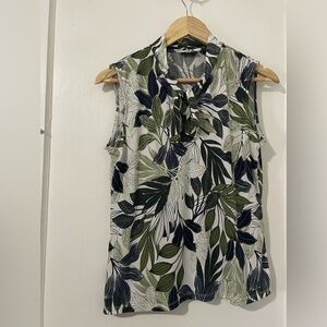 4/$20! Floral Sleeveless Tie-Neck Top - Green and Black
